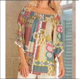 Soft Surroundings off shoulder tassel blouse